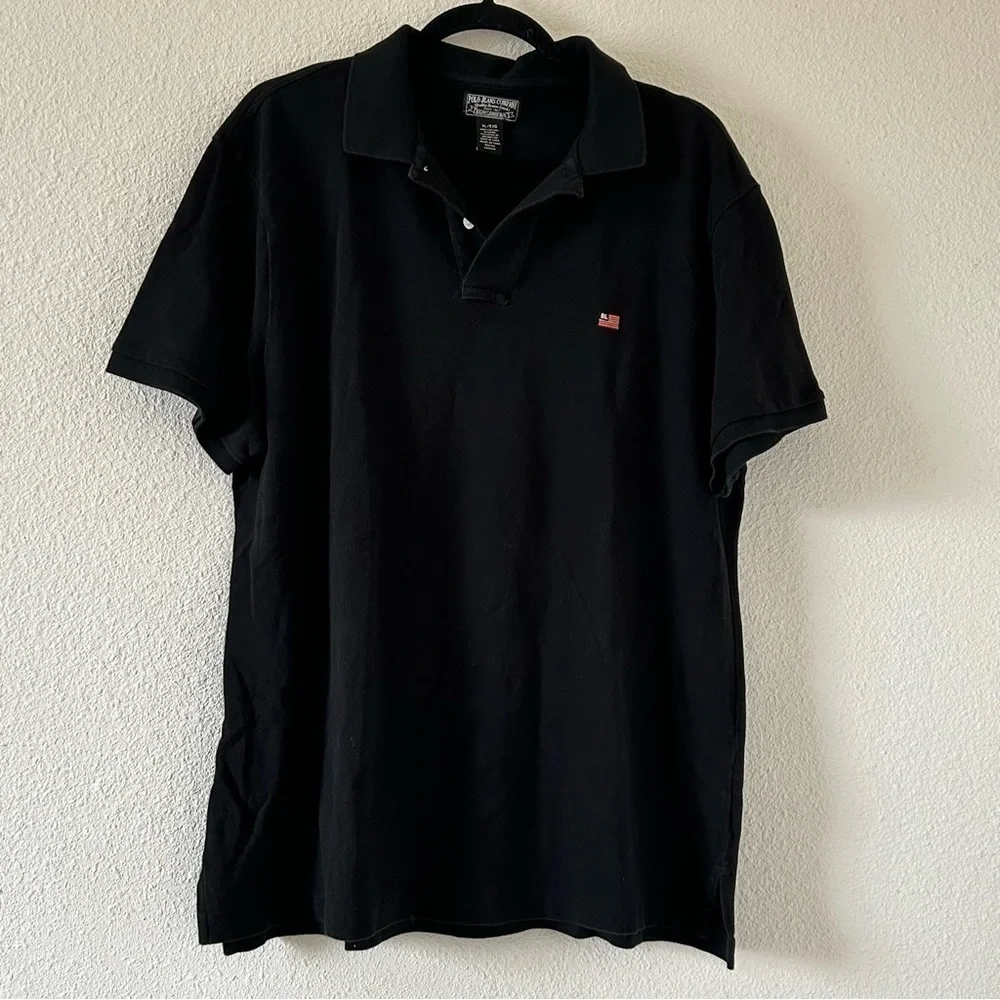 POLO RALPH LAUREN Embroidered USA Flag Logo Black Polo Shirt Men Sz XL